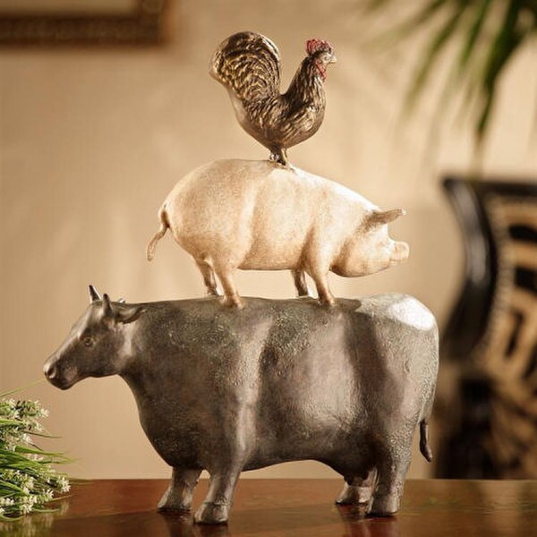 American Folk Art Chicken Pig Cow Statue An Old-Fashioned Stacked